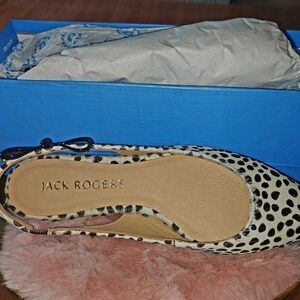 Jack Rogers Black and Cream Flats with Animal Print
